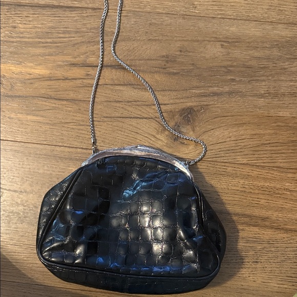 Brighton Black Crocodile-Embossed Clutch with Chain- vintage - Picture 8 of 9